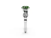 Fancy Green Round Cut Diamond Milgrain Leaf Band Solitaire Ring Set in Platinum with Accent Stones and Prong Setting