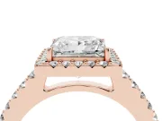 Princess Cut Diamond Halo Pavé Solitaire Ring Set in Rose gold with Prong-Set Center Stone
