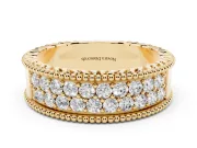 Round Lab-Grown Diamond Wide Double Row Pavé Wedding Band | Notched Side Walls | Yellow Gold