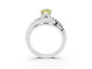 Fancy Yellow Marquise Cut Diamond Halo Ring Set in White gold with Marquise and Pavé Band in Prong Setting