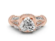 Heart Cut Diamond Vintage-Inspired Milgrain Ring Set in Rose gold with Accent Split Shank