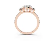 Heart Cut Diamond Three-Stone Ring Set in Rose gold with Pavé Band and Graduated Sides