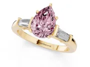 Pear-Shaped Three-Stone Engagement Ring Setting for a Fancy Pink Lab-Grown Diamond | Tapered Baguettes | Yellow Gold