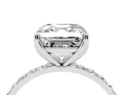 Asscher Cut Pave Solitaire Engagement Ring Setting | Fine Line Pave Band | White Gold