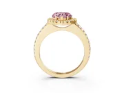 Heart-Shaped Pave Halo Engagement Ring Setting for a Fancy Pink Lab-Grown Diamond | Pave Band | Yellow Gold