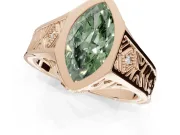 Marquise Vintage Bezel Engagement Ring Setting for a Fancy Green Lab-Grown Diamond | Engraved Band | Rose Gold