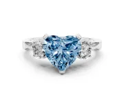 Heart-Shaped Hidden Halo Three Stone Engagement Ring Setting for a Fancy Blue Lab-Grown Diamond | Sterling Silver
