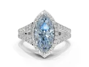 Marquise Halo Pavé Engagement Ring Setting for a Fancy Blue Lab-Grown Diamond | Narrow Split Shank | Platinum