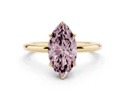 Fancy Pink Marquise Cut Diamond Solitaire Ring Set in Yellow gold with Thin Band and Prong Setting