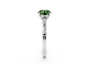 Fancy Green Round Cut Diamond Solitaire Set in Silver with Side Baguettes and Channel Set Band