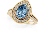 Pear-Shaped Vintage Milgrain Halo Engagement Ring Setting for a Fancy Blue Lab-Grown Diamond | Bezel Head | Yellow Gold