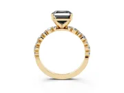 Fancy Black Asscher Cut Diamond Prong Set Engagement Ring Set in Yellow gold with Round Accent Pavé Band