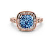 Cushion Cut Graduated Milgrain Halo Engagement Ring Setting for a Fancy Blue Lab-Grown Diamond | Rose Gold
