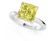 Fancy Yellow Princess Cut Diamond Solitaire Ring Set in White gold with Plain Band and Prong Setting