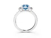 Cushion Cut Three Stone Engagement Ring Setting for a Fancy Blue Lab-Grown Diamond | Pave Shoulders | Platinum