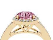 Round Halo Engagement Ring Setting for a Fancy Pink Lab-Grown Diamond | Pave Split Shank | Yellow Gold