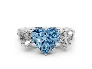 Heart-Shaped Three Stone Engagement Ring Setting for a Fancy Blue Lab-Grown Diamond | Braided Band | Platinum
