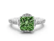 Princess Cut Floral Pavé Engagement Ring Setting for a Fancy Green Lab-Grown Diamond | Petal Accents | Sterling Silver