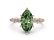 Fancy Green Marquise Cut Diamond Solitaire Vine Band Ring Set in Rose gold with Round Accents and Prong Setting