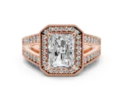 Radiant Cut Vintage Milgrain Halo Engagement Ring Setting | Pave Split Shank | Rose Gold