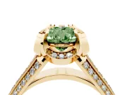 Fancy Green Pear Cut Diamond Pavé Split Shank Solitaire Ring Set in Yellow gold with Prong Setting