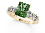 Radiant Cut Five Stone Engagement Ring Setting for a Fancy Green Lab-Grown Diamond | Prong Set Side Stones | Yellow Gold