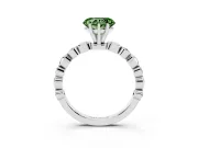 Fancy Green Heart Cut Diamond Solitaire Ring Set in Silver with Bezel-Set Accents on Beaded Band and Prong Setting