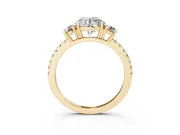 Round Cut Diamond Three-Stone Ring Set in Yellow gold with Pavé Band and Graduated Sides