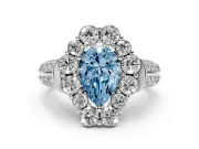 Fancy Blue Pear Cut Diamond Halo Engagement Ring Set in Silver with Split Shank and Prong Setting