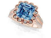 Asscher Cut Floral Halo Engagement Ring Setting for a Fancy Blue Lab-Grown Diamond | Pavé Split Shank | Rose Gold