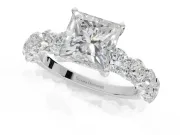 Princess Cut Side Stone Engagement Ring Setting | Scalloped Prong Accents | Platinum