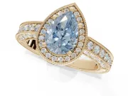Pear-Shaped Milgrain Halo Engagement Ring Setting for a Fancy Blue Lab-Grown Diamond | Wide Pavé Band | Yellow Gold