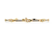 Round Lab-Grown Diamond Rope Frame Bezel Station Bracelet | Pavé Bar Links | Yellow Gold