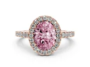Oval Halo Engagement Ring Setting for a Fancy Pink Lab-Grown Diamond | Single Row Pavé Band | Rose Gold