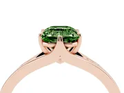 Fancy Green Emerald Cut Diamond Solitaire Ring Set in Rose gold with Polished Tapered Band and Prong Setting