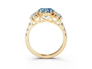 Fancy Blue Heart Cut Diamond Three-Stone Ring Set in Yellow gold with Pavé Band