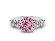 Round Five Stone Engagement Ring Setting for a Fancy Pink Lab-Grown Diamond | Plain Band | Platinum