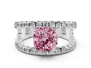 Cushion Cut Wide Open Split Shank Engagement Ring Setting for a Fancy Pink Lab-Grown Diamond | Pavé Strands | White Gold