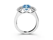 Cushion Cut Three Stone Engagement Ring Setting for a Fancy Blue Lab-Grown Diamond | Basket Prong Heads | White Gold