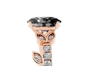 Oval Leaf Pavé Engagement Ring Setting for a Black Center | Leaf Motif Shoulders | Rose Gold