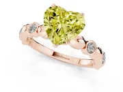 Fancy Yellow Heart Cut Diamond Solitaire Ring Set in Rose gold with Bezel-Set Accents on Beaded Band and Prong Setting