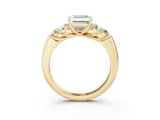 Asscher Cut Diamond Cluster Ring Set in Yellow gold with Round Accent Stones and Prong Setting on a Plain Band