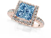Princess Cut Halo Engagement Ring Setting for a Fancy Blue Lab-Grown Diamond | Pavé Band | Rose Gold