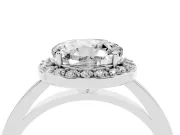 Round Cut Diamond Halo Ring Set in Silver with Solitaire Band and Prong Setting