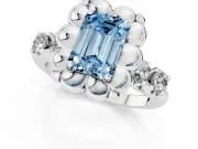 Emerald Cut Floral Engagement Ring Setting for a Fancy Blue Lab-Grown Diamond | Petal Frame and Side Stones | White Gold