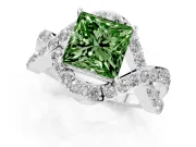 Fancy Green Princess Cut Diamond Solitaire Twist Band Pavé Engagement Ring Set in White gold