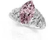 Fancy Pink Marquise Cut Diamond Halo Ring Set in White gold with Marquise and Pavé Band in Prong Setting