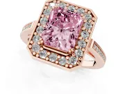 Radiant Cut Halo Engagement Ring Setting for a Fancy Pink Lab-Grown Diamond | Polished Halo Rim | Rose Gold