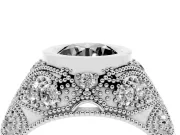 Fancy Black Round Cut Diamond Bezel Ring Set in Silver with Milgrain Accent Band