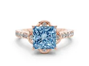 Princess Cut Floral Petal Engagement Ring Setting for a Fancy Blue Lab-Grown Diamond | Petal Accents | Rose Gold